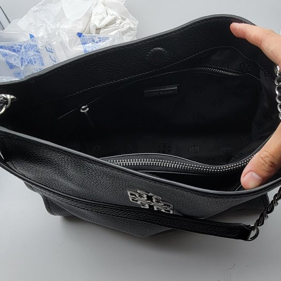 Tory Burch Britton Small Slouchy Tote Black Leather - Picture 6 of 8